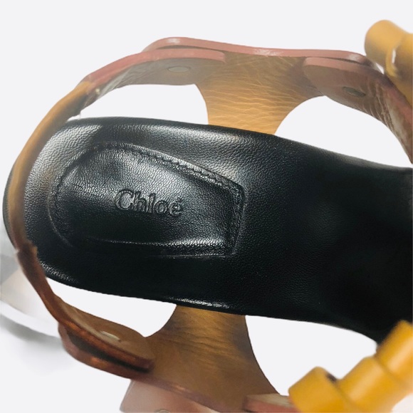 Chloe Kiltie Block Heel Sandals in brown tan orang - Picture 4 of 8